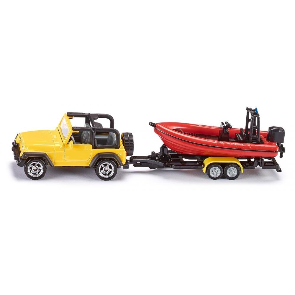 siku 1658, Jeep with Boat, Metal,Plastic, Yellow,Red, Removable trailer, Floatable boat — image 1