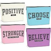 4 Pcs Inspirational Gifts for Women Makeup Bag Cosmetic Bags, Self Love Mental Health Encouragement Gifts for Women Coworker Teacher Appreciation Christmas Birthday Travel Toiletry Bag Accessories