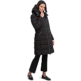TAHARI Women's Slim Quilted Puffer Coat with Attached Hood, Velvet Bib Insert & Zipper Closure, Black, X-Small