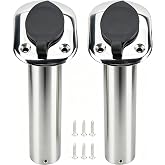 Amarine Made 2Pcs Stainless Steel Fishing Rod Holder Flush Mount with Black PVC Cap and Liner Boat Rod Holder 30 Degrees