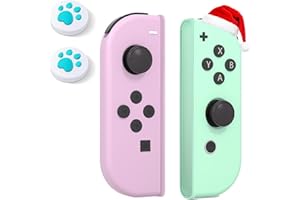 HAMGADER Switch Controller for Switch/OLED/Lite, Replacement Switch Controllers Switch Controllers Support Sports Screenshot/Wake-up/Dual Vibration/Motion Control,with Two Cute Joystick Hats,Purple Green