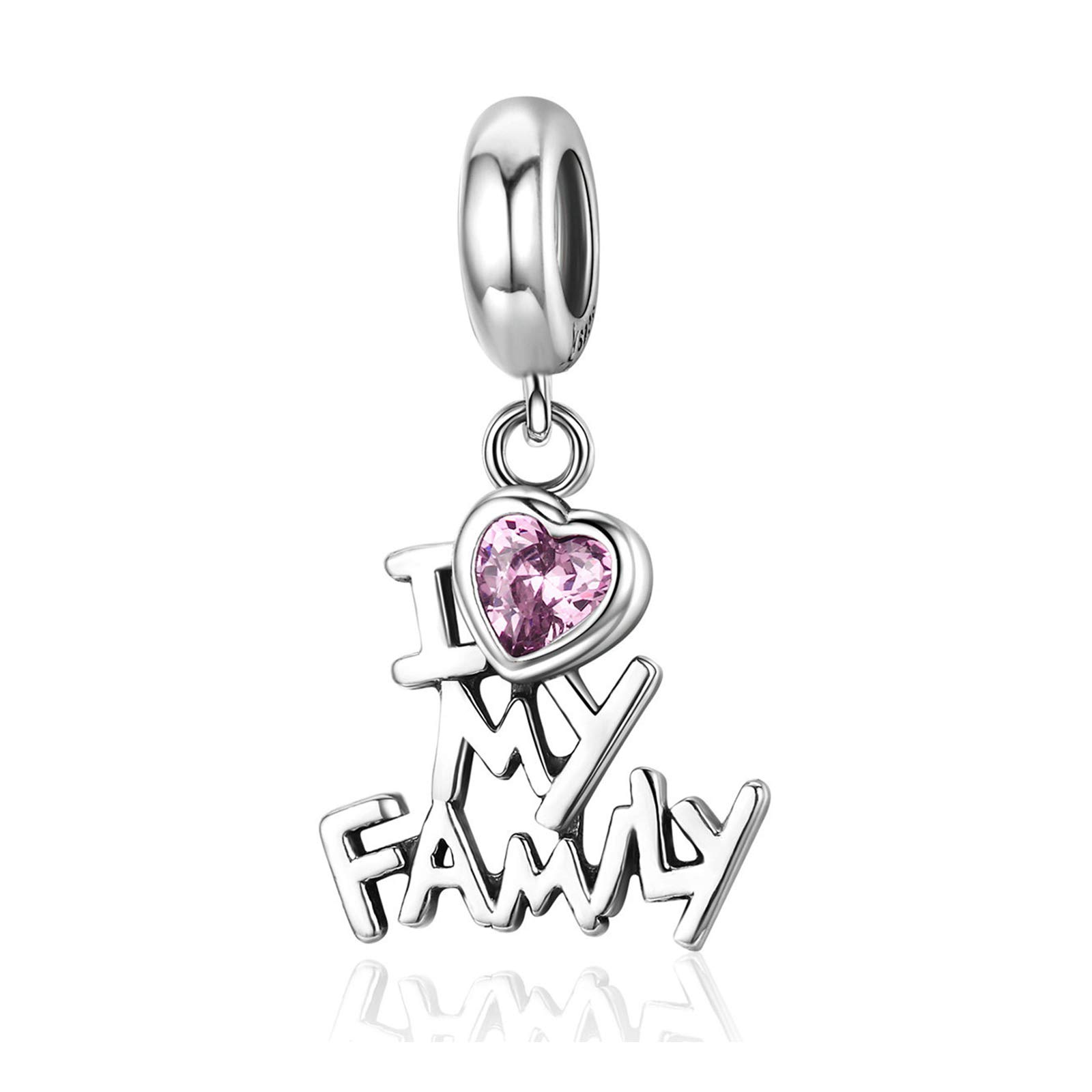 NINGAN Family Forever Charm 925 Sterling Silver Clear CZ Bead Fits European Bracelets (I Love My Family)