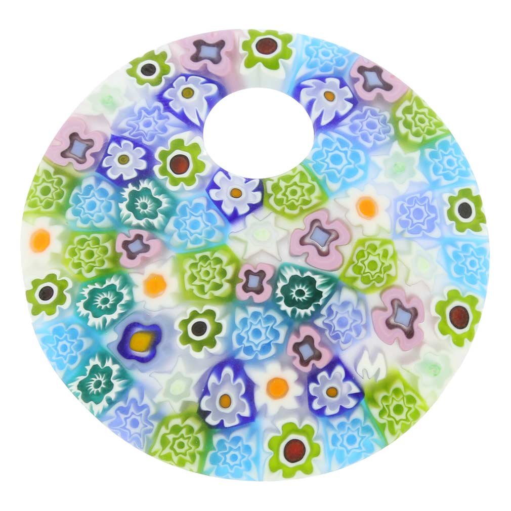 Glass Of Venice Murano Glass Millefiori Pastels Pendant- Large Round
