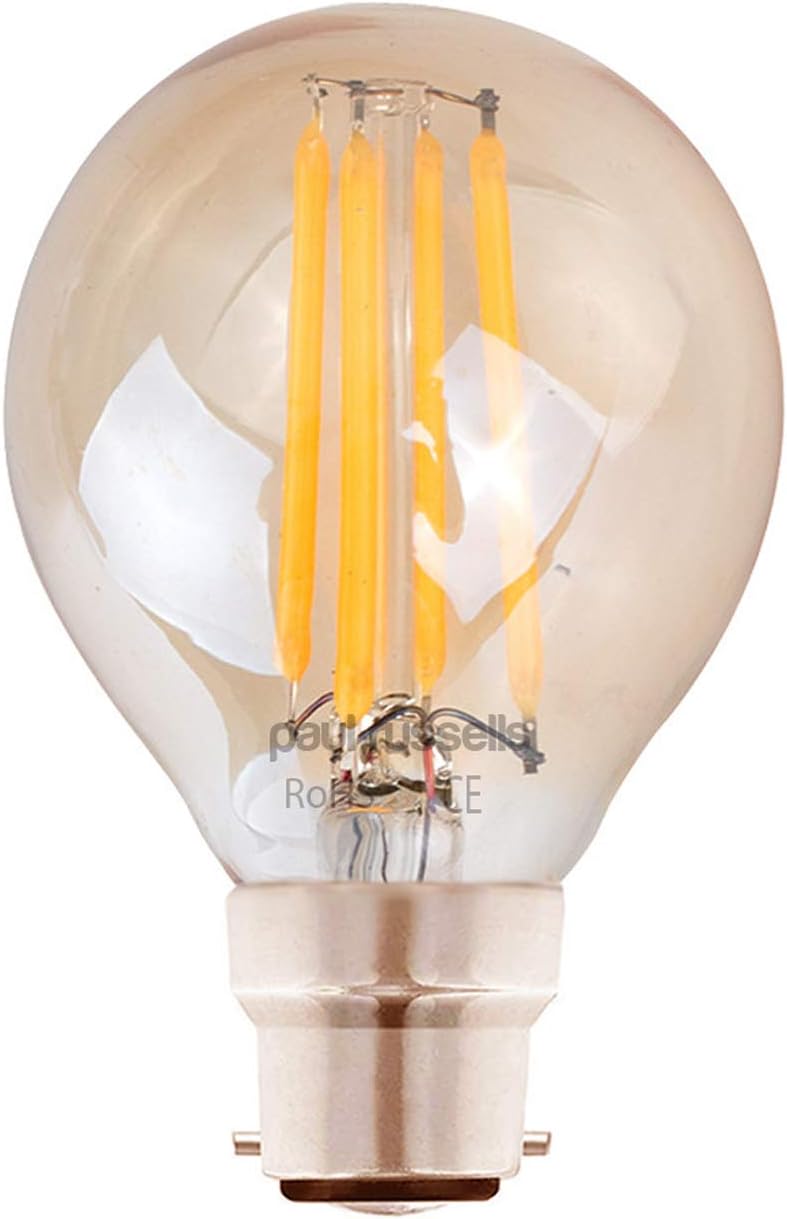 paul russells LED Filament Golf Ball Light Bayonet Cap B22, 35W Equivalent G45 Bulbs, 4.5W 400LM LED BC 2200K Amber Lamps