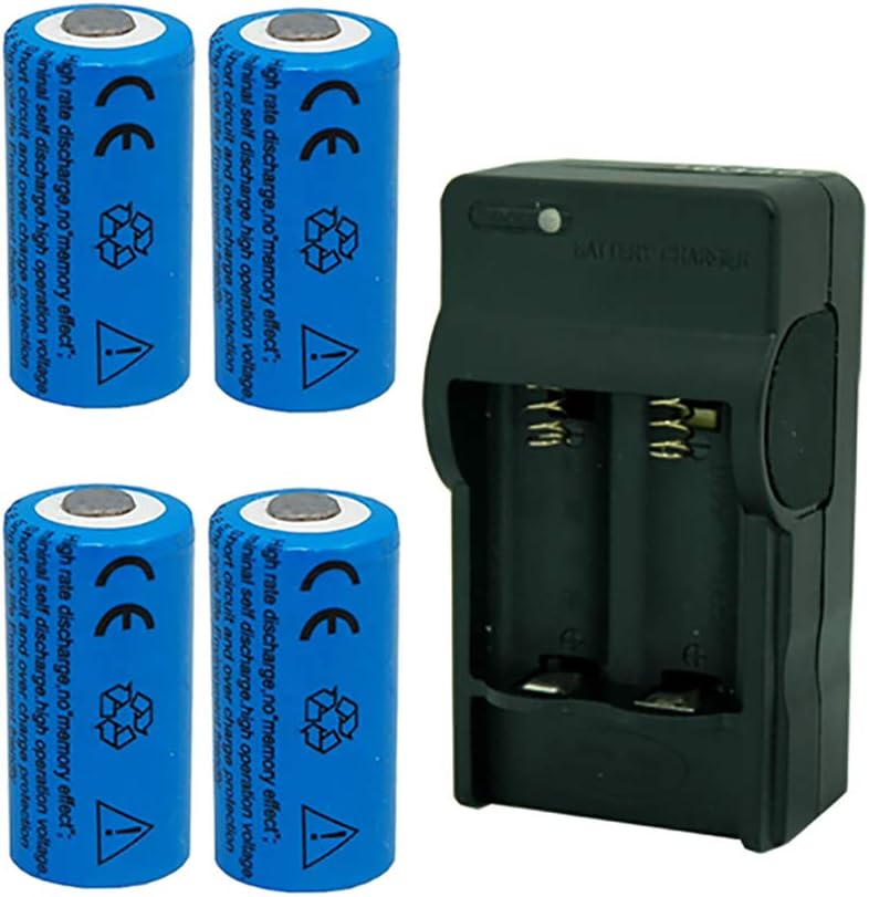 Skytower Set of 4 pcs RCR123A 1200mah 3.7V Torch Rechargeable Lithium Battery & US Mains Smart Charger for Arlo Camera VMC3030 VMK3200 VMS3330 3430 3530 Flashlight
