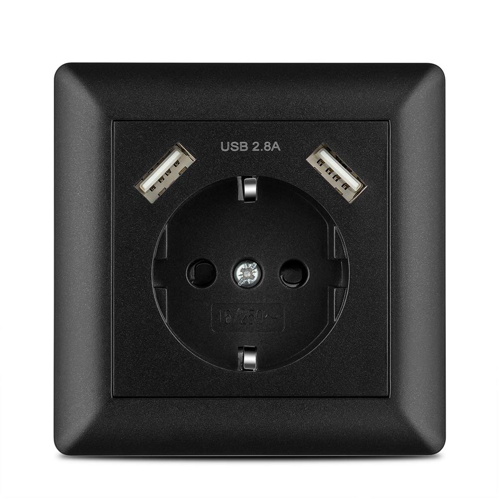 Cargador Para Smartphone Tablet Mp3 Kaifire Schuko Toma De Corriente Con 2 Puertos Usb System 55 Instalacion Empotrado Enchufe Pared Usb 2 8a Negro Componentes De Luz Industria Empresas Y Ciencia