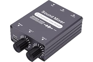 SENECESLI 2 Channel Audio Mixer, 3.5mm Dual Input to Single Output, Volume Control Knobs, Plug and Play with USB C Power, Com