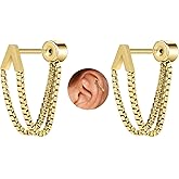 6ixGosh 18G Flat Back Earrings Chain Cartilage Earring Stud for Women Push In Threadless Flatback Studs 316L Surgical Steel Hypoallergenic Tragus Helix Conch Piercing Jewelry