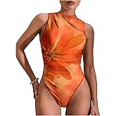 WDIRARA Women's Floral Tie Dye Bodysuit Ruched Mock Neck Sleeveless Leotard Tank Body Suits