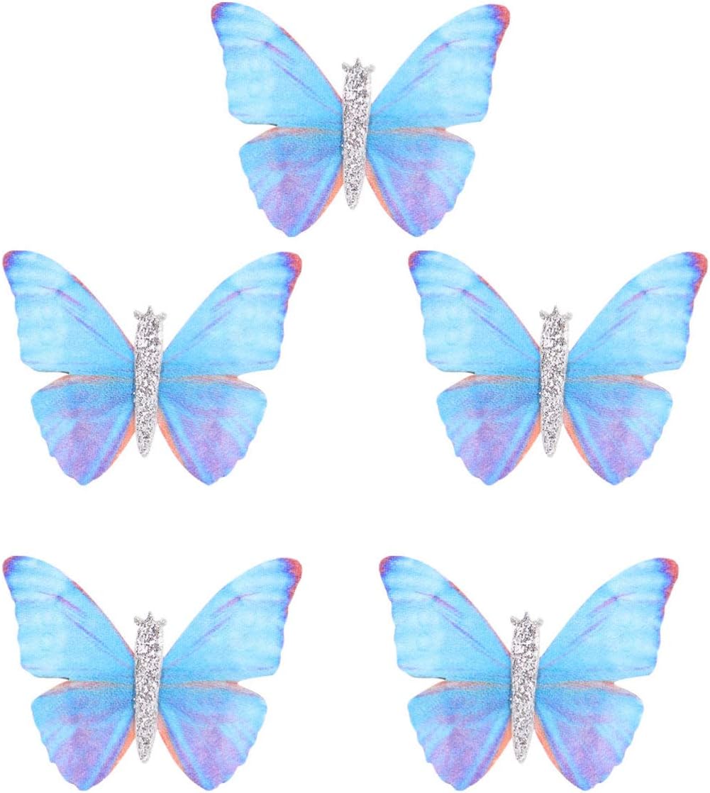 Lurrose 5Pcs Butterfly Hair Barrette Mini Butterfly Glitter Barrette Fairy Butterflies Hairpin Hair Clips for Girls Women Wedding Party Bride (Blue)