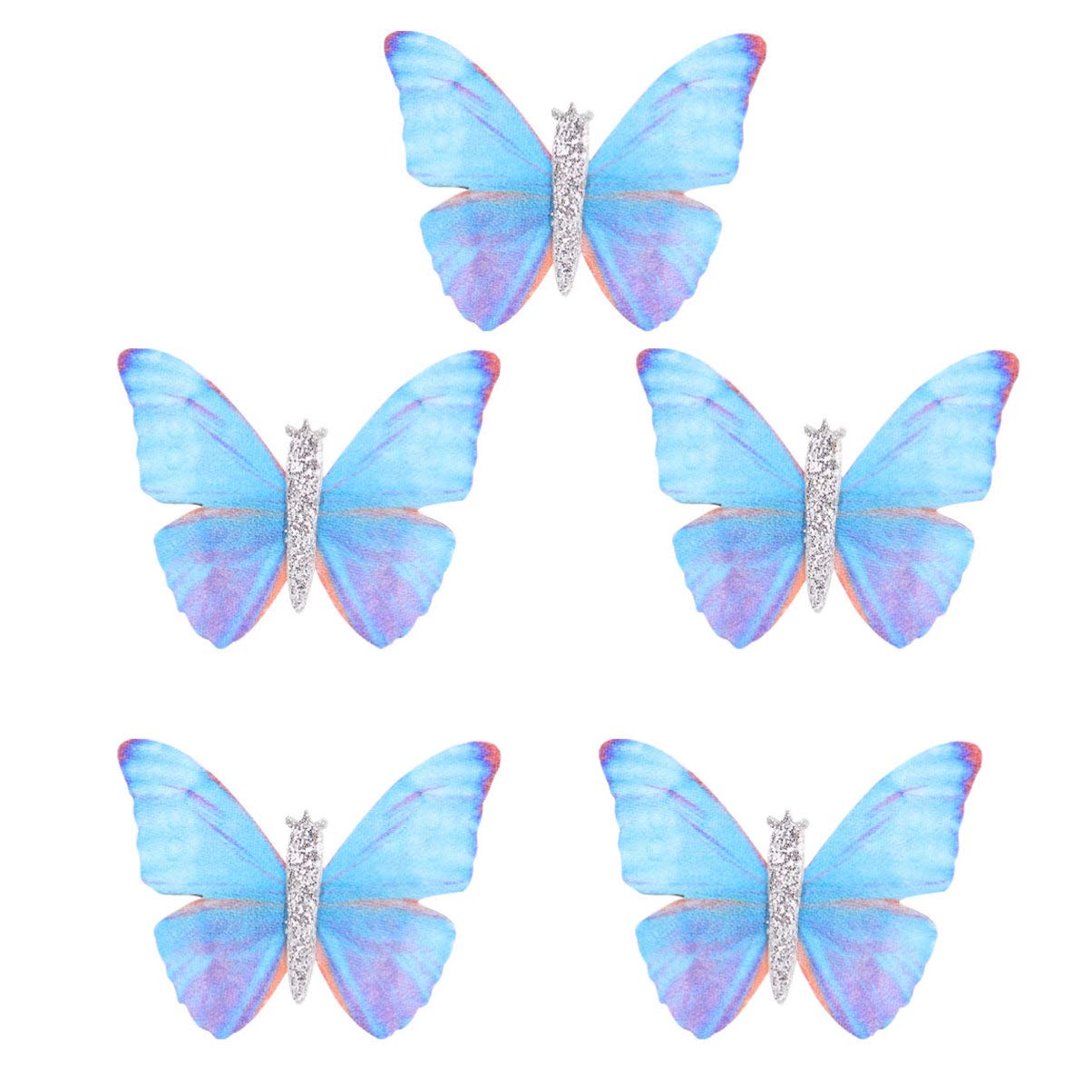 Lurrose 5Pcs Butterfly Hair Barrette Mini Butterfly Glitter Barrette Fairy Butterflies Hairpin Hair Clips for Girls Women Wedding Party Bride (Blue)