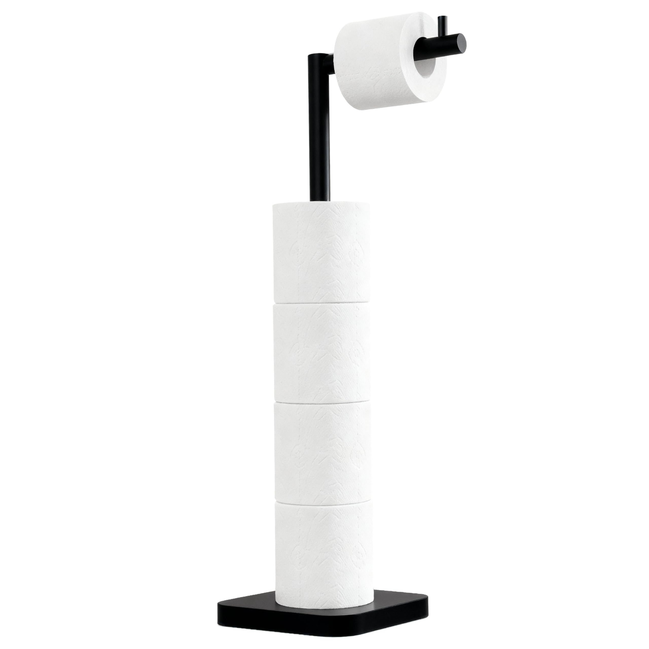 Toilet Roll Holder Free Standing – Toilet Roll Stand for 5 Rolls – Stainless Steel Loo Roll Holder with Heavy Stable Base – Pedestal Free Standing Toilet Roll Holder for Bathroom (Black)