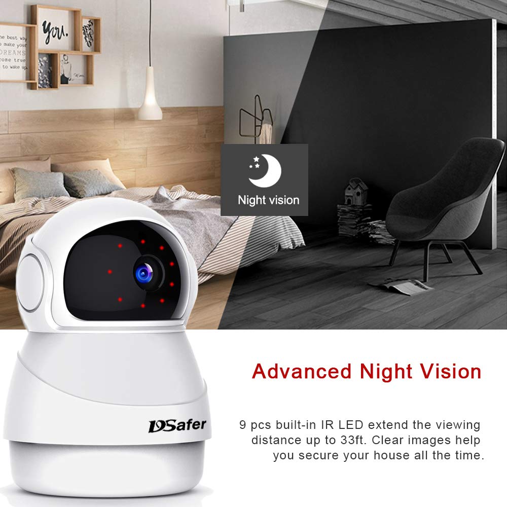 DSafer Wifi Camera 1080P Pan Tilt Zoom 360 Degree Wireless IP Camera with Motion Detection Night Vision 2 Way Audio Indoor Home Security Cloud Camera for Baby/Kids/Pets/Elder Monitor