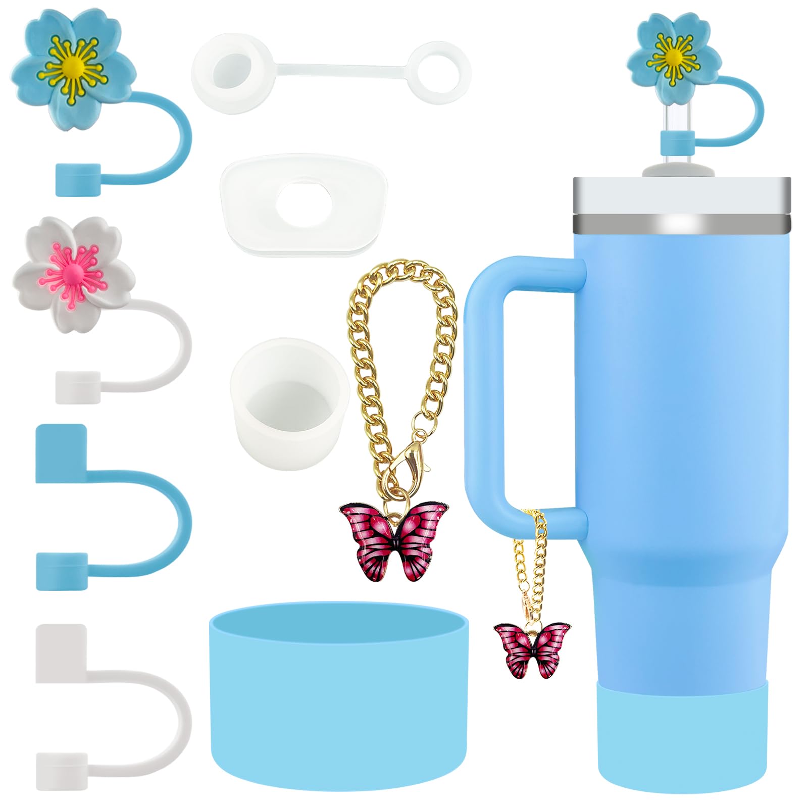 Photo 1 of ***3 PACKS INCLUDED***Velaco 9 PCS Accessories for Stanley 30/40 oz Tumbler, including Spill-Proof Stopper Set, Straw Toppers, Silicone Cup Boot, Keychain Charm -2 Blue/ 1 PINK***3 PACKS INCLUDED***