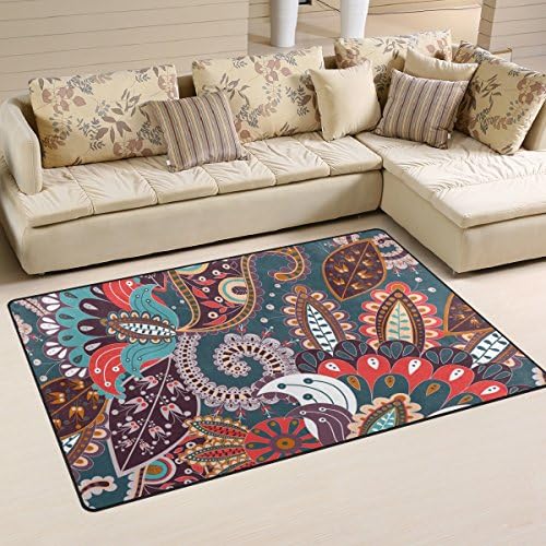 Bohemian Hippie Print Playmat Floor Mat For Dining Room Living Room Bedroom,Size 2'7"X1'8" and 5'X3'3" Available.