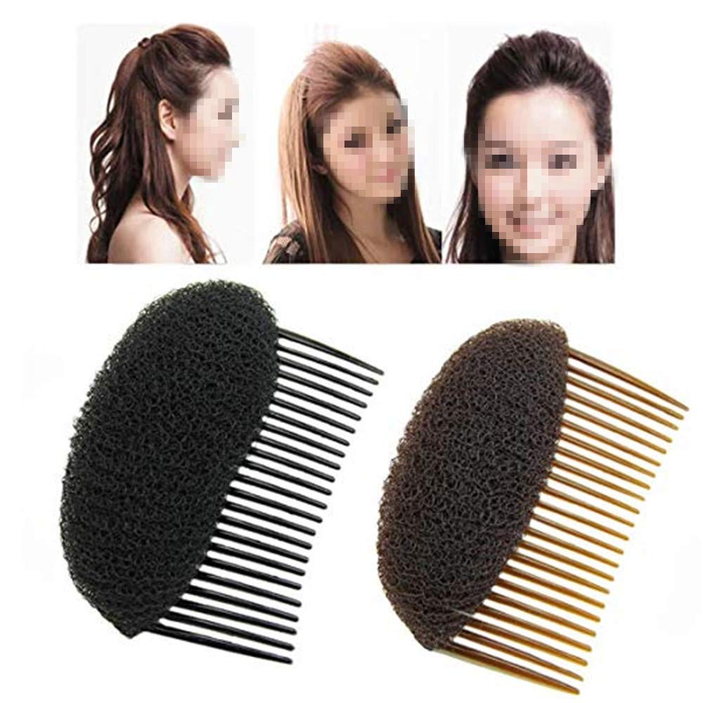 2PCS (1Black+1Brown) Bump Up Volume Hair Inserts Comb Hair Styling Tool Bumpits Bouffant Donut Bun Maker Hair Accessories