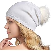 Women Knit Wool Beanie - Winter Fashion Solid Wool Hats Real Removable Raccoon Fur Pom Pom Warm Ski Beanie