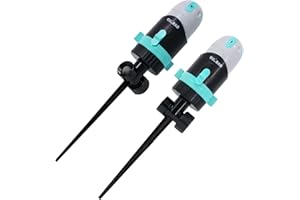 QUOBAS 2 Pack Sprinkler for Yard, 4 Spray Modes, 360° Adjustable Rotation, Heavy Duty Metal Spike with Built-in Filter, Water