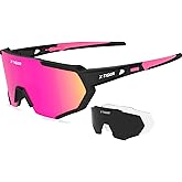 X-TIGER Polarized Sports Sunglasses with 5 Interchangeable Lenses,Mens Womens Cycling Bike Glasses,Baseball Running Fishing