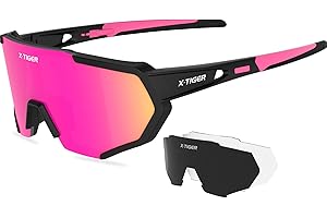 X-TIGER Polarized Sports Sunglasses with 5 Interchangeable Lenses,Mens Womens Cycling Bike Glasses,Baseball Running Fishing