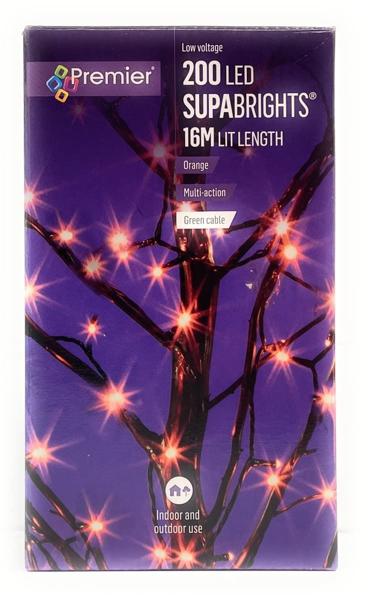 Premier Decorations 200 Ultra Bright Multi Action Orange Halloween LED Lights Indoor Outdoor