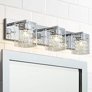 Bestier Modern Chrome Crystal Glass 3-Light Bath Bathroom Vanity Wall Mounted Light Wall Sconce 3 G9 LED Bulbs Required Length 23.6 inch Width 5.9 inch Height 5.5 inch