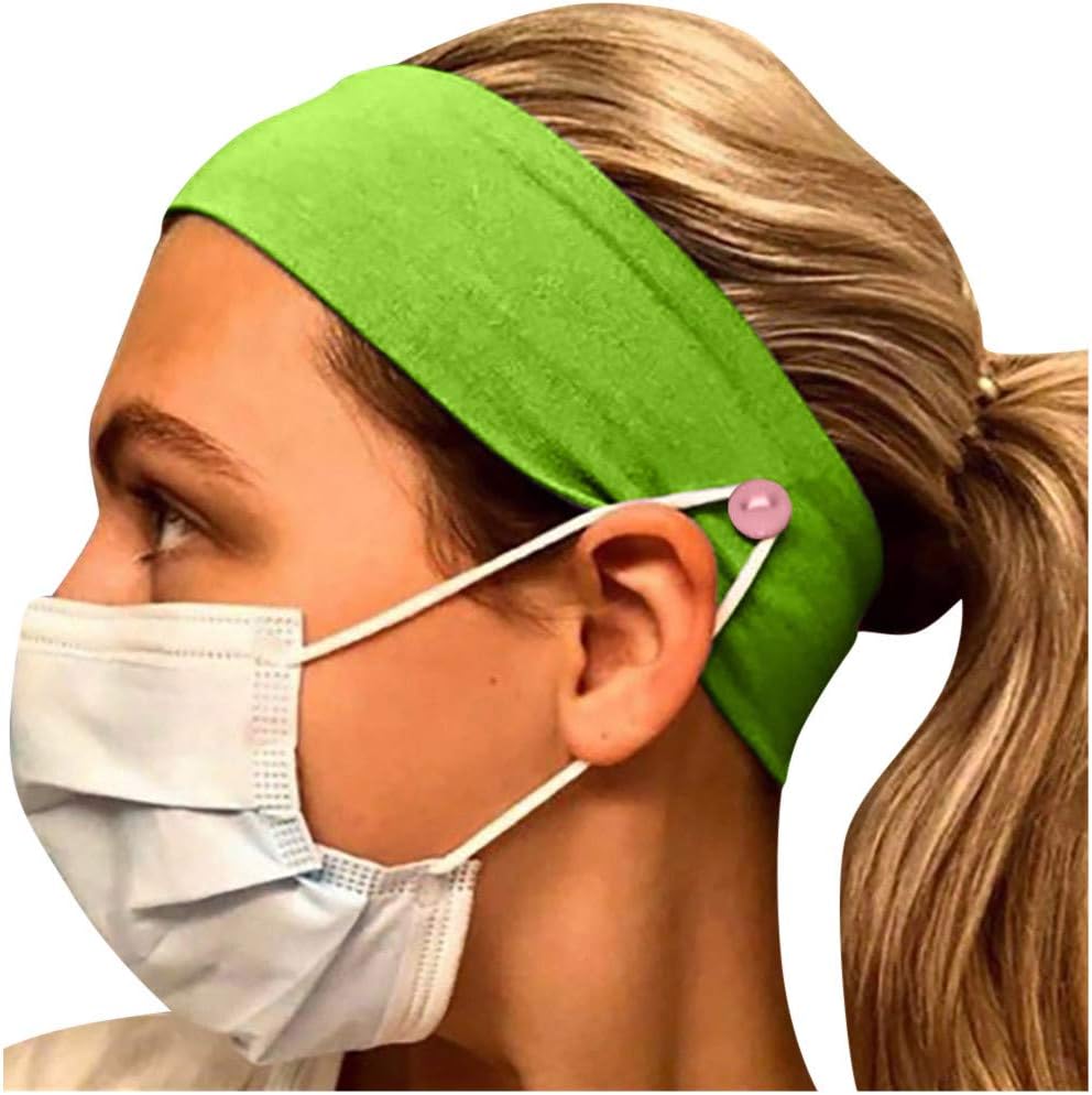 Headband, Button Headband Holder Wearing a Face Protection Tool - Protect Your Ears With Headband, No Slippage and No Headaches, One Size Fits Most, A Lot of Stretch to It (Green, 1 PCS)