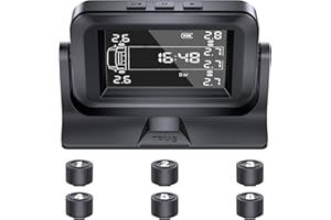 3T6B Tire Pressure Monitoring System,Wireless TPMS Tire Pressure Monitor System(0-8 Bar) with 6 Sensors,Solar Charge,Full View LCD Display, for RV Travel Trailer Truck Fifth Wheel Motorhome