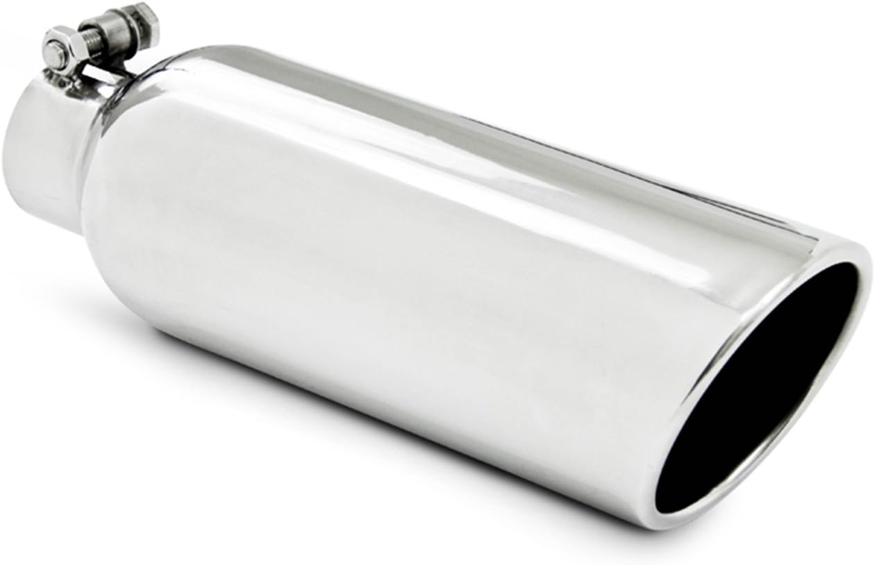MBRP T5149 4" O.D. 2.25" Inlet 12" Length T304 Stainless Steel Angled Cut Rolled End Clampless Exhaust Tip