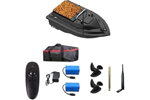 SINJEE Bait Boat,RC Bait Boat, Fishing Bait Boat 500m/546Yards Distance, 2kg/4.4LBS Auto Remote Control Fish Bait Boat with 2pcs Batteries and Dual Motors, Fishing Tool Remote Control Boat Fishing Bait