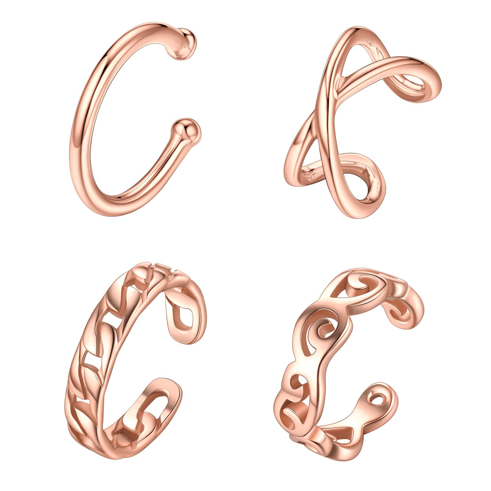 ChicSilver Rose Gold Ear Cuff Earrings Set for Women Girls Non-Piercing Fake Helix Cartilage Cuff Earrings Conch Cuffs Earring