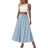 Lepunuo Women Flowy Maxi Skirts High Waisted Summer Casual Long Skirts with Pockets A-Line Elastic Waist