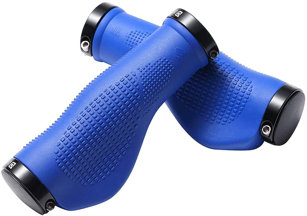 Dymoece Mountain Bike Handlebar Grips, Rubber & Aluminium Alloy, Ergonomic Design, Dual Lock-on, 130 mm, Blue