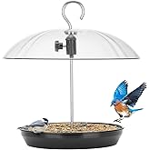 Kingsyard Adjustable Platform Bird Feeder for Outdoors Hanging, Metal Tray Bird Feeder with Dome Top, Attract Bluebirds Cardinals Goldfinches (Black)