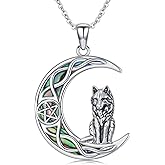 YYmqmq Celtic Moon Necklace 925 Sterling Silver Abalone Pentagram Pendant Necklace Jewelry Viking Gifts for Women Girlfriend Mom