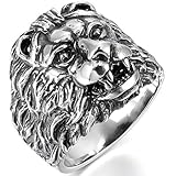 Men's Stainless Steel Ring Band Silver Black Lion Gothic