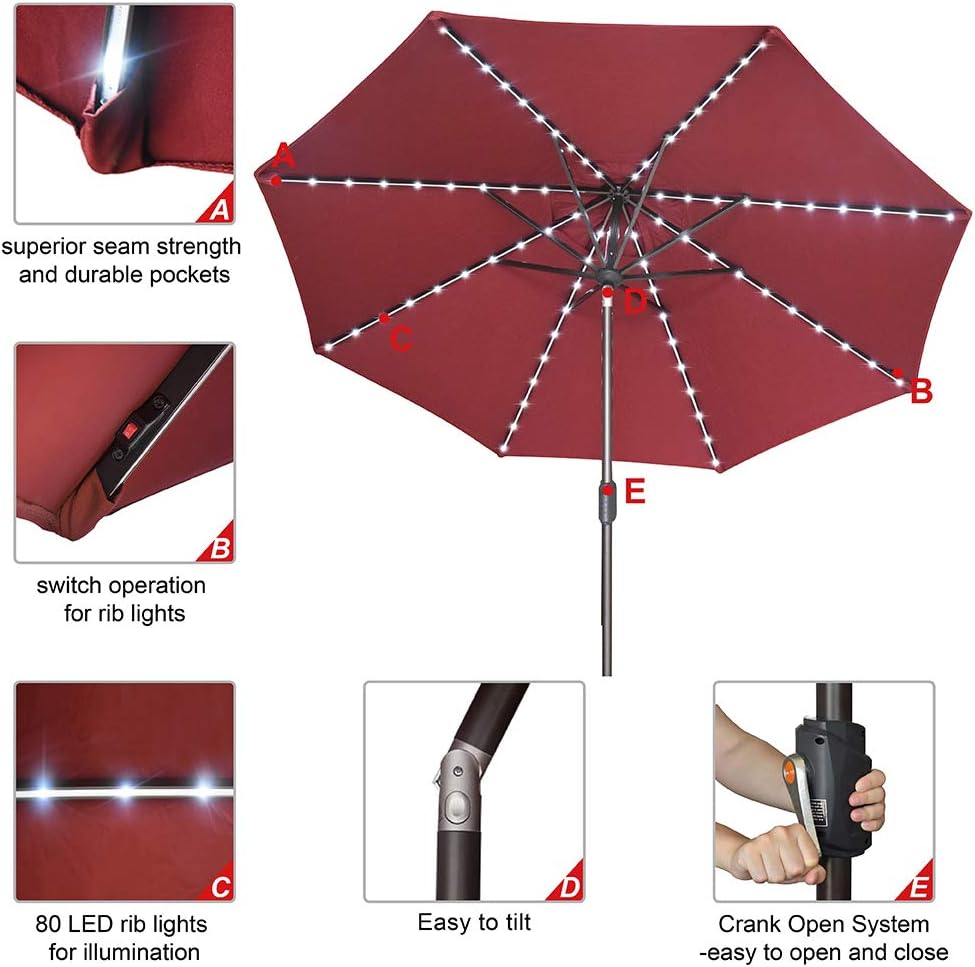 Eliteshade Sunbrella Solar 9ft 3 Tiers Market Umbrella With 80 Led Lights Patio Umbrellas Outdoor Table