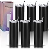 Wzaytia 6 Pack 20 Oz Straight Skinny Tumblers,Individually Gift Boxed Stainless Steel Slim Skinny Tumbler Set Bulk, 20 Oz Insulated Slim Thin Travel Tumbler Cup for Diy, Black