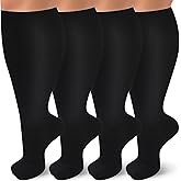 TZYSOKC 4 Pairs Plus Size Compression Socks for Women and Men 20-30 mmHg Wide Calf Extra Large for Circulation Support