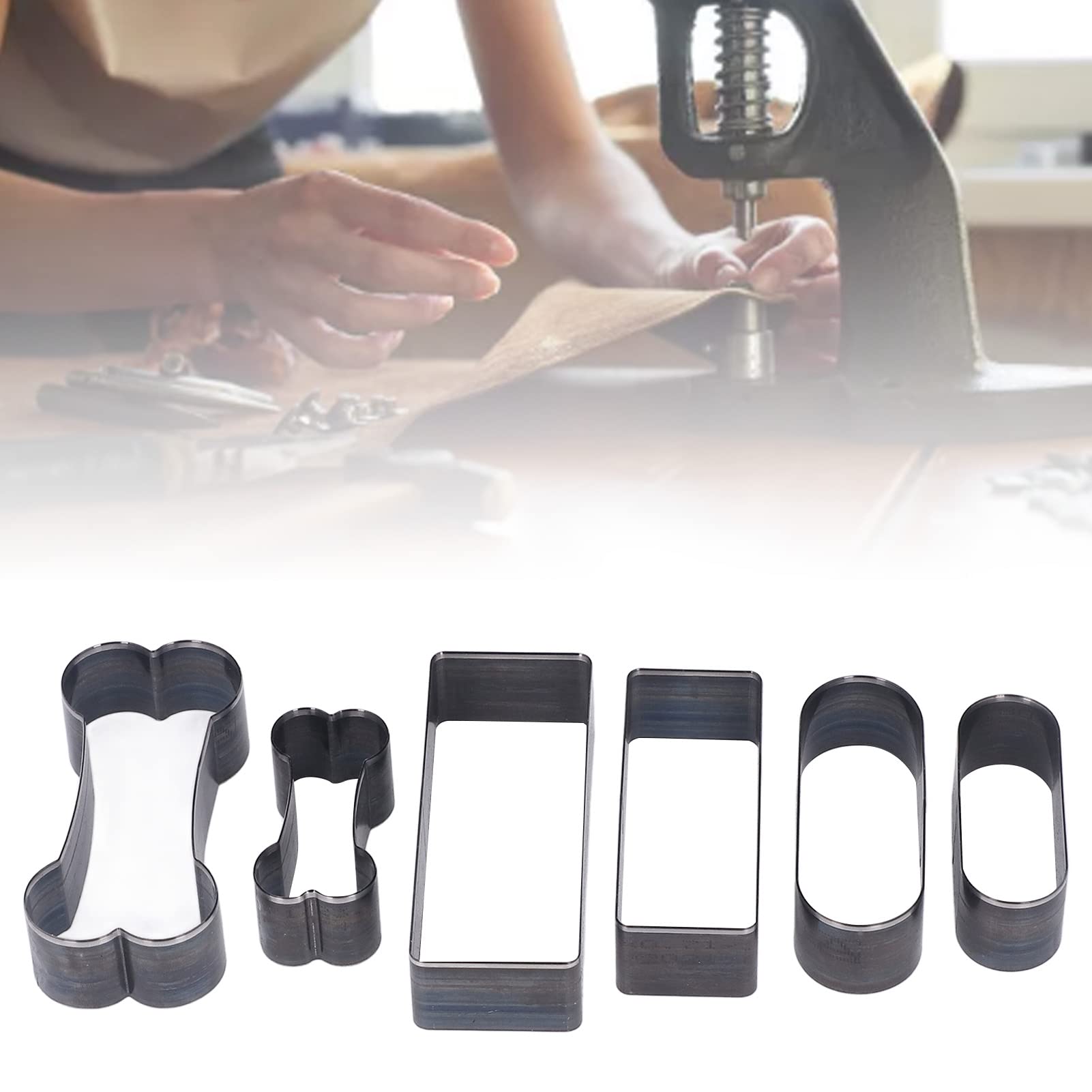 6Pcs Cutting Dies Leather Craft Punch Leather Die Cutter Leather Cutting Die Hollow Cutter Tool Rectangle Oval Bone Shape with Storage Box Scrapbooking Die Cut Machines die Cut Storage