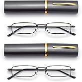 Slim Pocket Reading Glasses Men Women, Compact Readers Super Clear Lens, Spring Hinge Metal Frame Eyeglasses