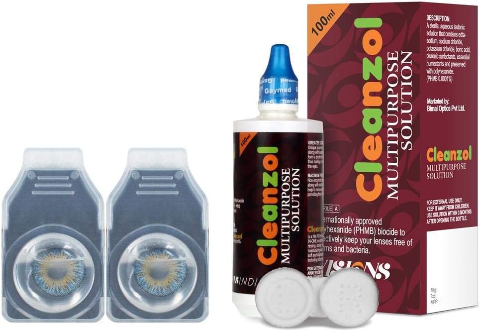 CleanZol 2 Pieces Monthly Disposable Zero Power Color Contact Lenses (Blue)