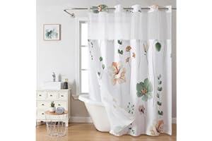YOSTEV No Hook Floral Shower Curtain with Snap-in Fabric Liner Set for Bathroom, Hotel Style Double Layers with See Through Mesh Top Window,Sage Green Flower Shower Curtain Home Décor, 71x74 Inch