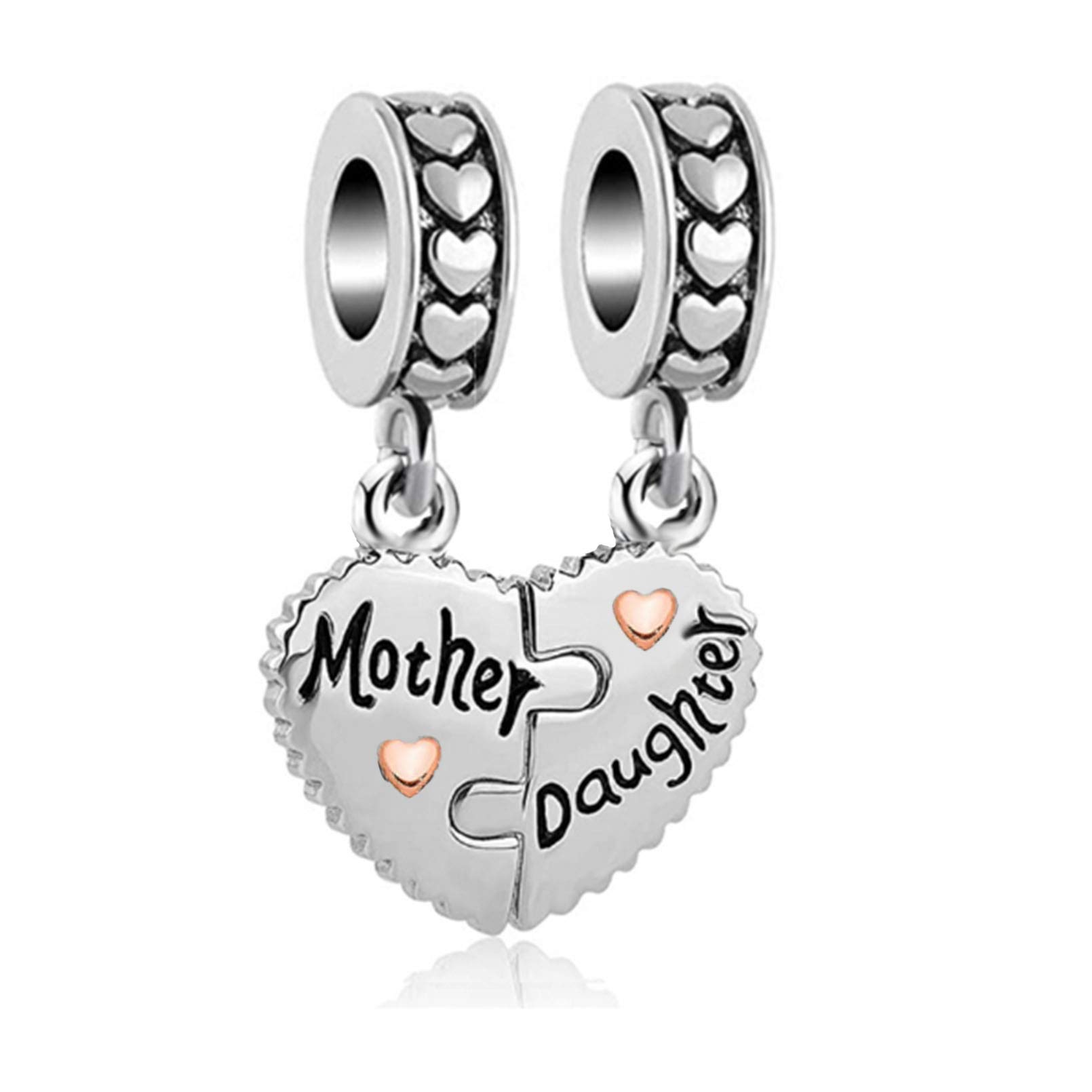 SBI Jewelry Mother Daughter Heart Charm for Bracelets Rose Gold Dangle Mum Sister Best Friend Birthday