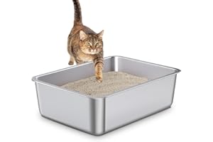 EGMEHOAD Stainless Steel Cat Litter Box, Metal Litter Box, Cat Litterbox for Kitten, Kitty, Rabbit, 6" High Side Cats Litter Boxes, Large Stainless Steel LitterBox, No Smell, Non Stick, Easy to Clean