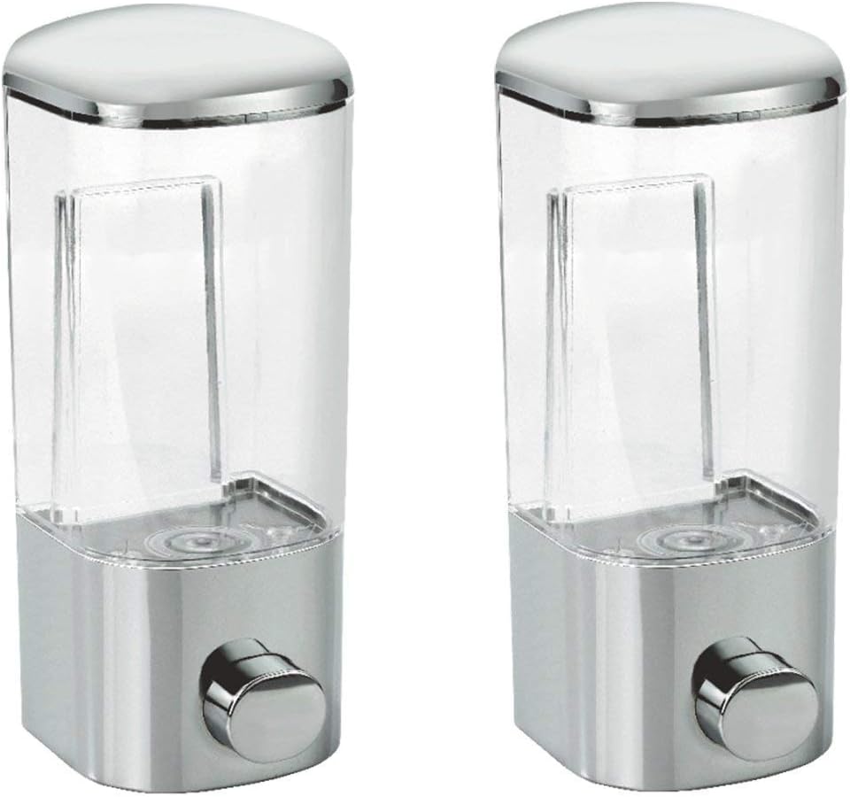 Tagve Wall Mounted Plastic Soap/Shampoo Dispenser, 300 ml -Set of 2, Silver