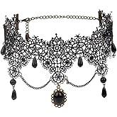 TACBSP Gothic Lace Choker Necklace for Women Tassel Collar Necklace Vintage Black Crystal Necklace Sexy Women's Costume Party Goth Jewelry Gifts