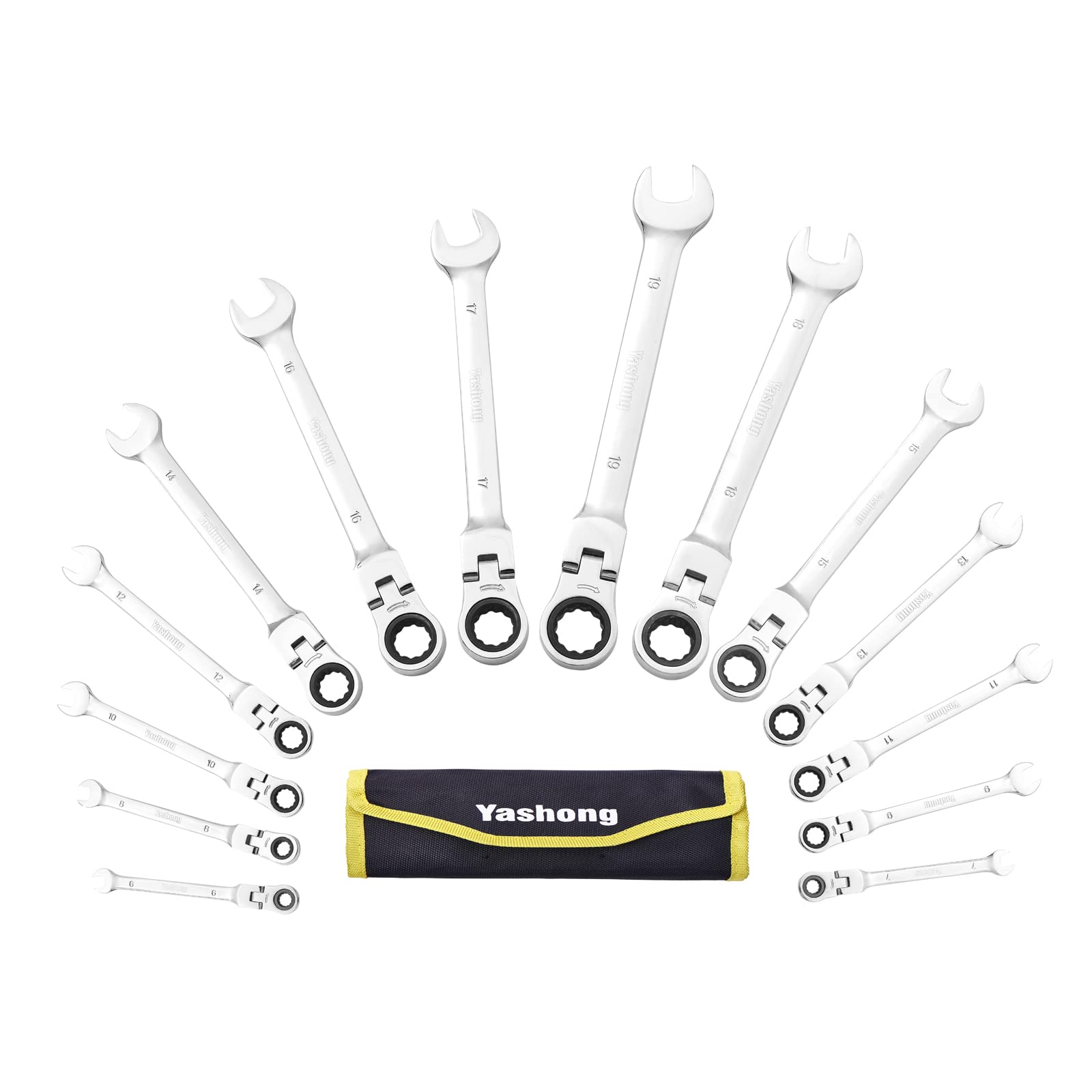Yashong 14-Piece 6-19mm Metric Flex-Head Ratcheting