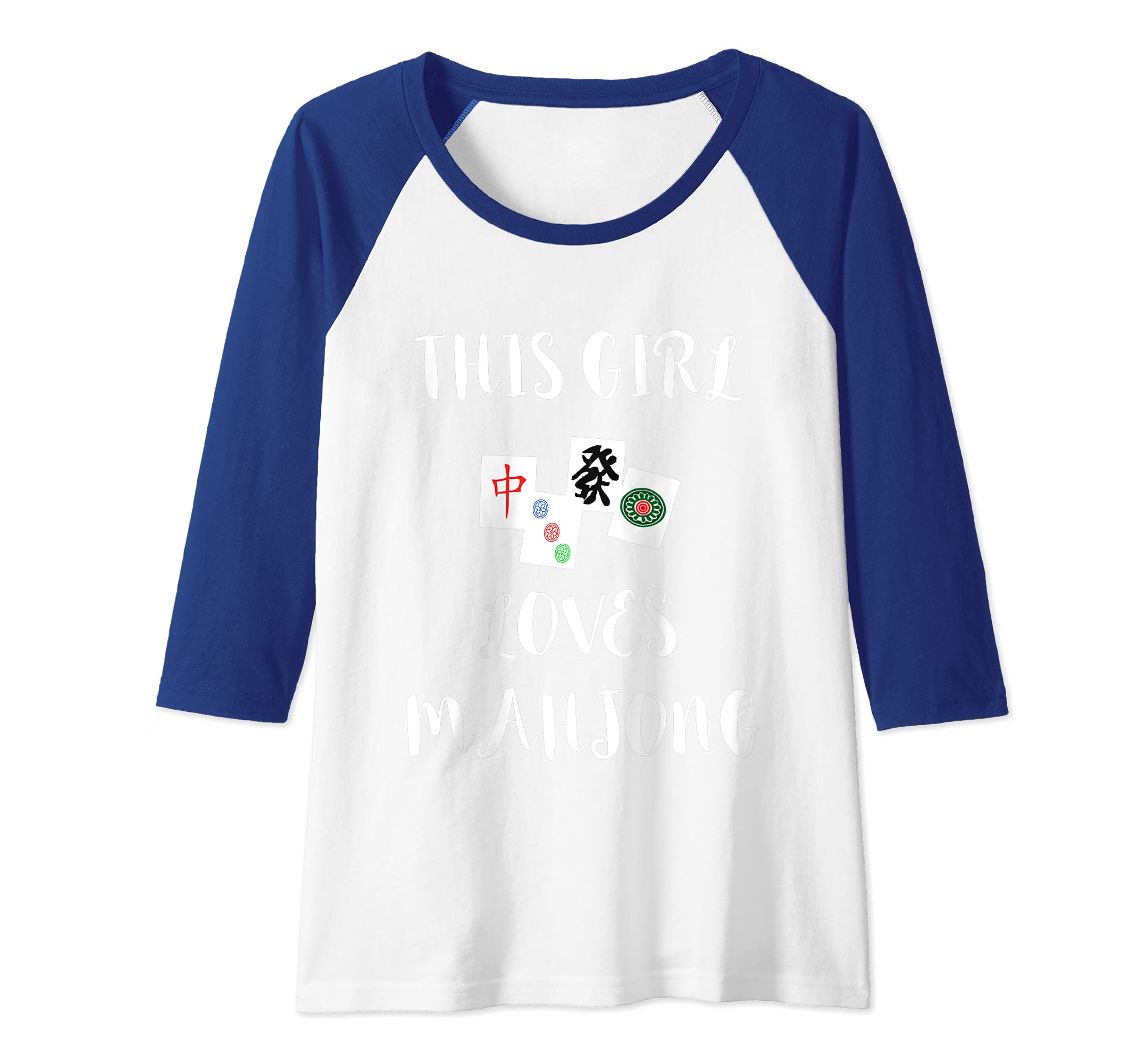 Womens This Girl Loves Mahjong Player Playing Chinese Game Raglan Baseball Tee