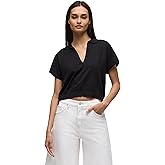 HUDSON Womens Draped Collared V-Neck Sweater
